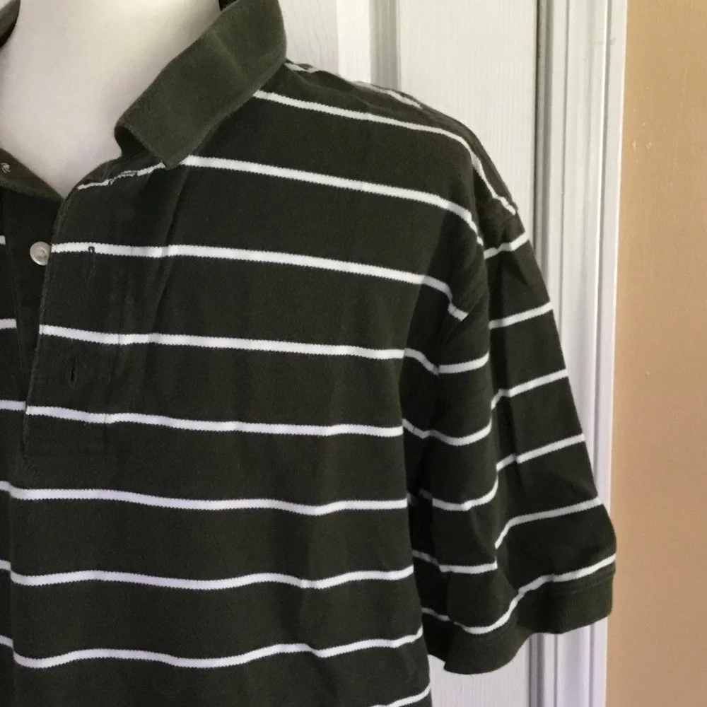 Croft and Barrow Preppy Olive Green and White Striped Polo Size XL